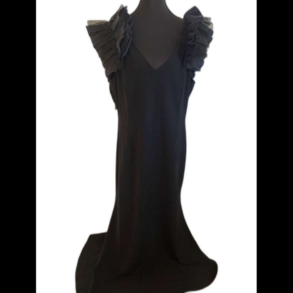 Sachin + Babi Black Mirabella Ruffle Sleeve Formal Gown Prom Bridesmaid Sz 14